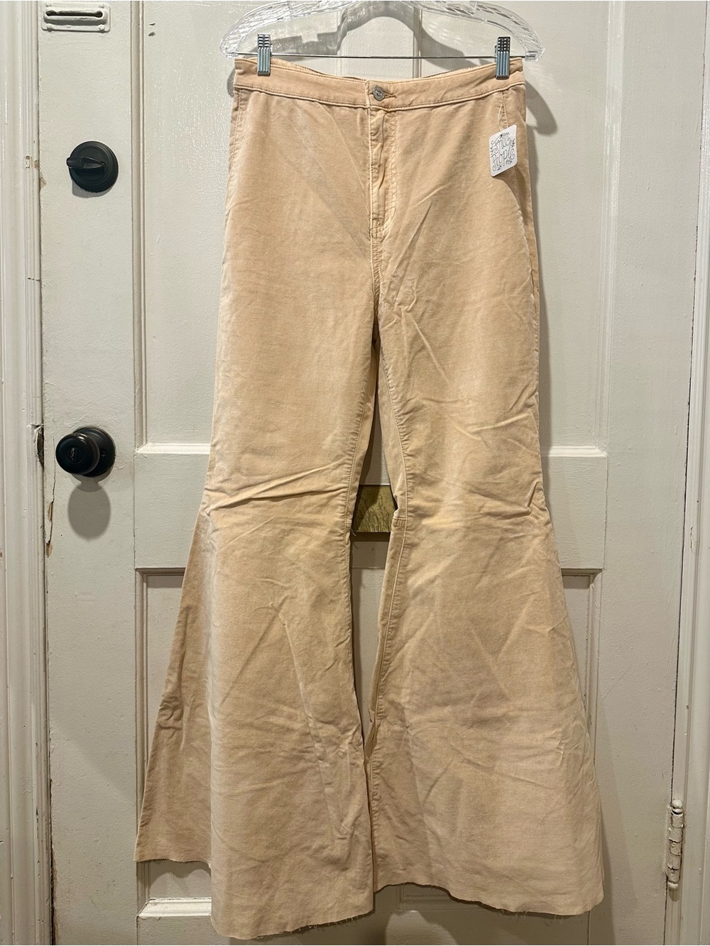 Free People Peach Velvet Float On Flare Pants Boho Chic Raw Hem Stretch 31 NWT